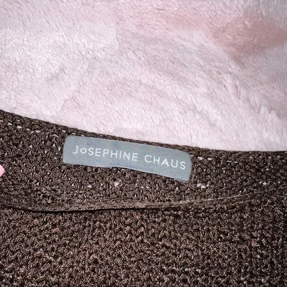 New Josephine Chaus Knit Sweater Brown Semi-transparent waffle scoop neck - Picture 5 of 11